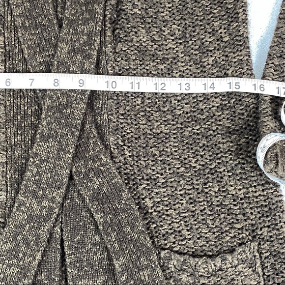 Reitmans Open Front Cardigan Sweater Sz Medium Brown Hip Length Pockets Neck Tie - Picture 11 of 12